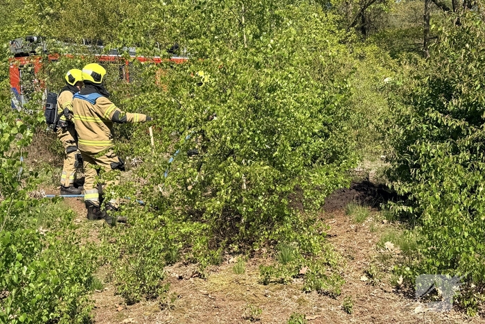 Brandweer blust buitenbrand in bos