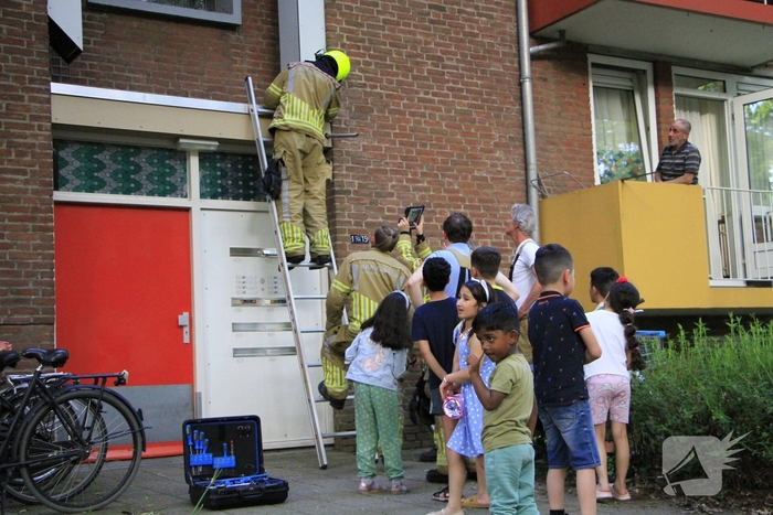 Kinderen helpen brandweer bij bevrijding van vastzittende kraai